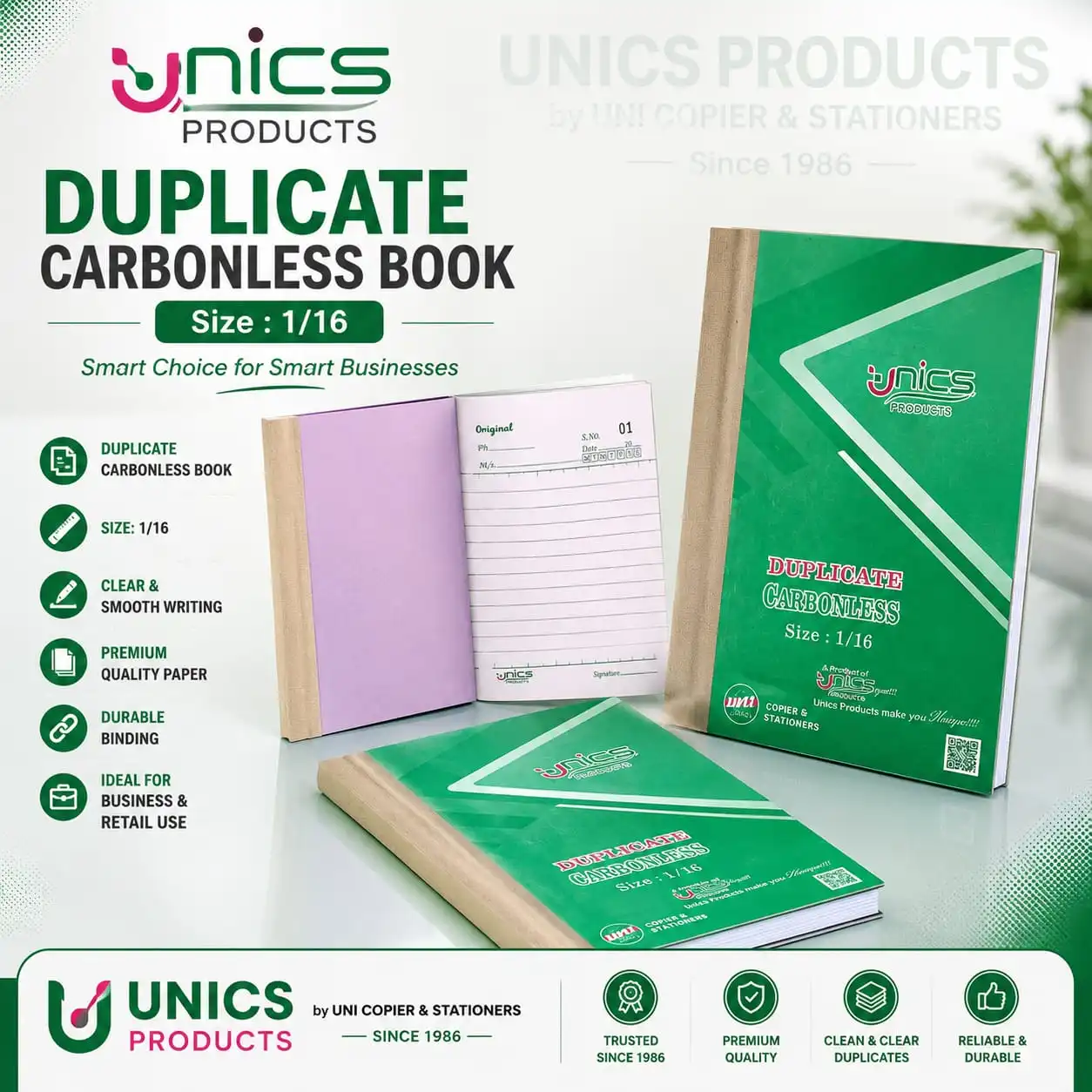 UNICS Duplicate Carbonless Book (Compact 1/16 Size)