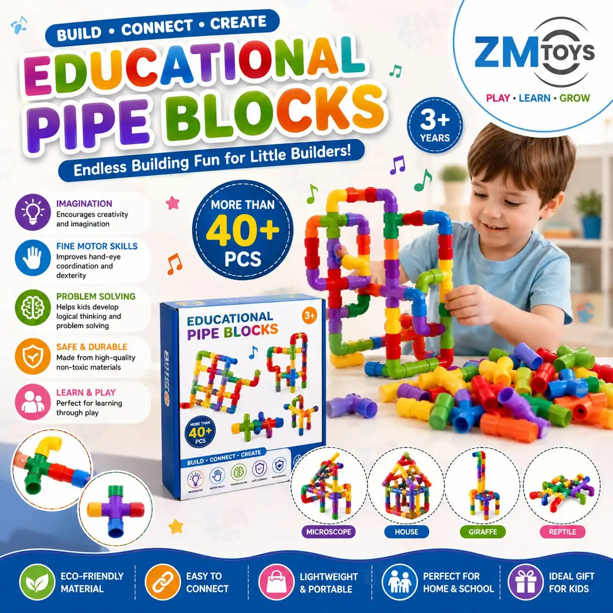 Educational Pipe Blocks For Kids – More Than 40 PCS