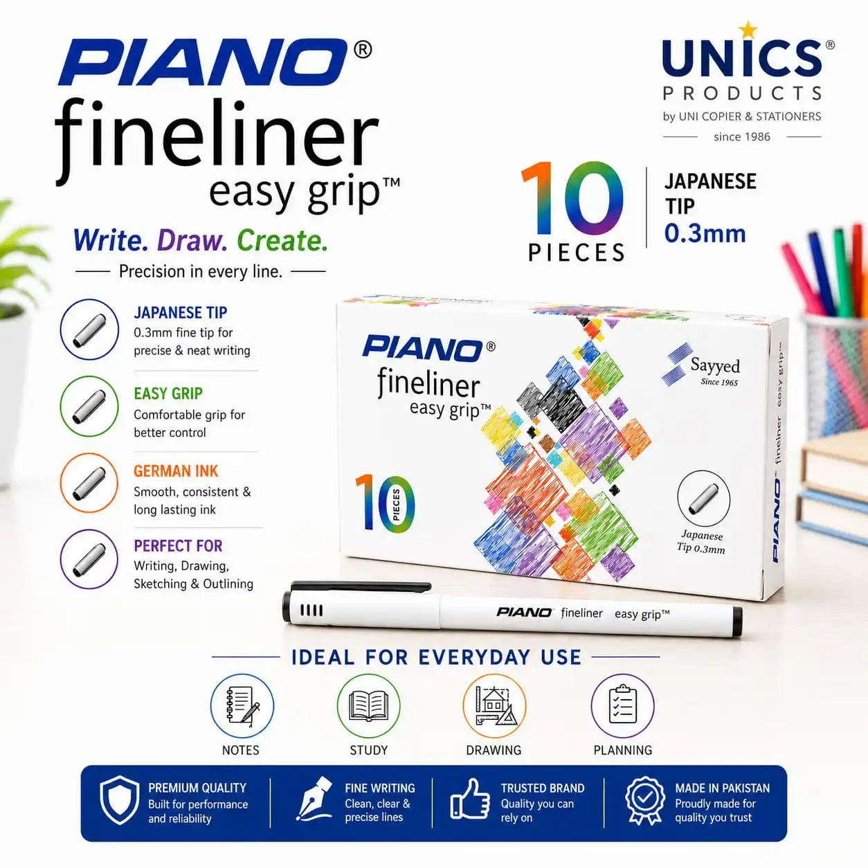 PIANO Fineliner Easy Grip - Pack of 10