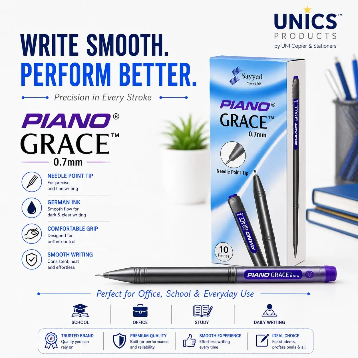 PIANO Grace 0.7mm Needle Point Pen - Pack of 10