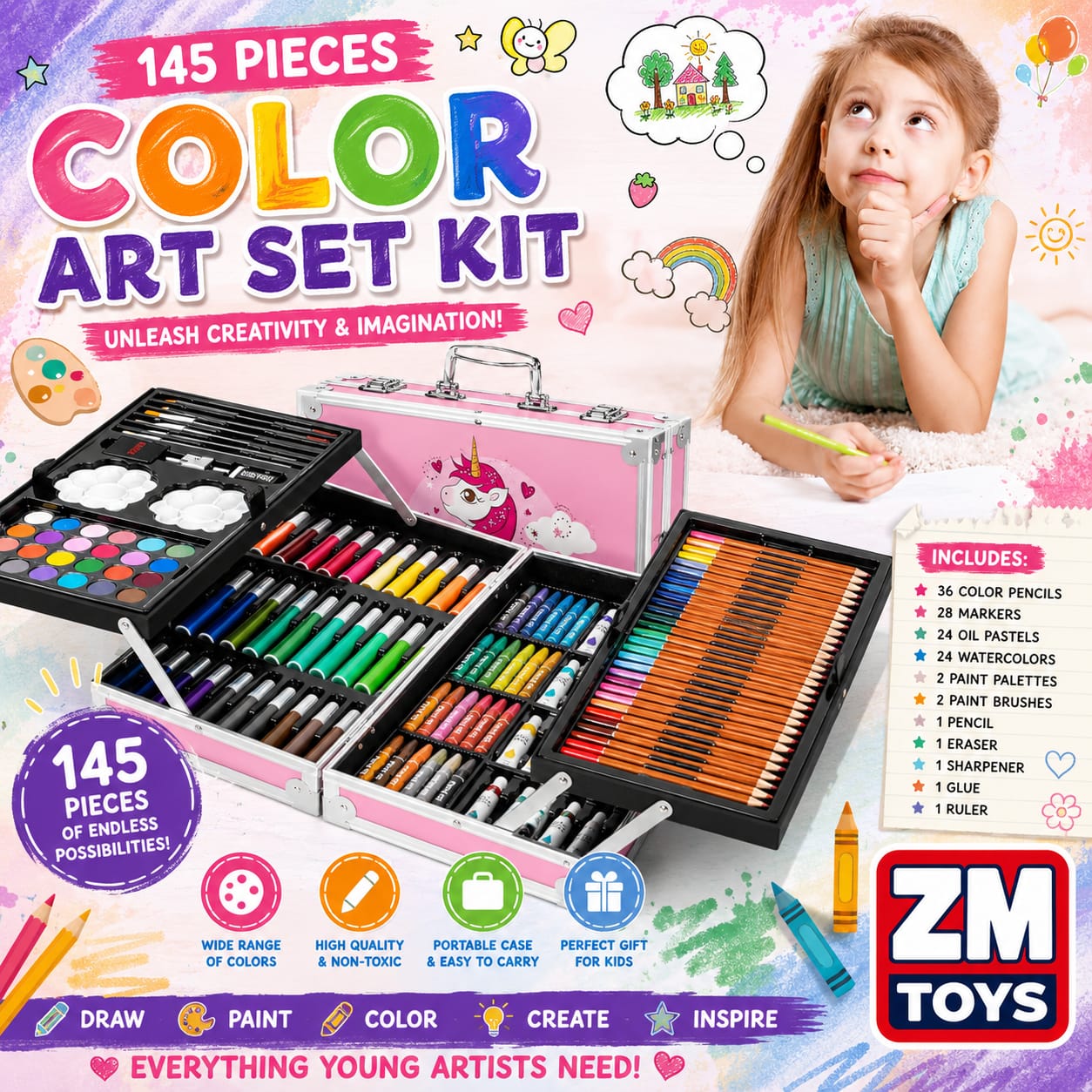 Color Art Set Kit 145 Pieces