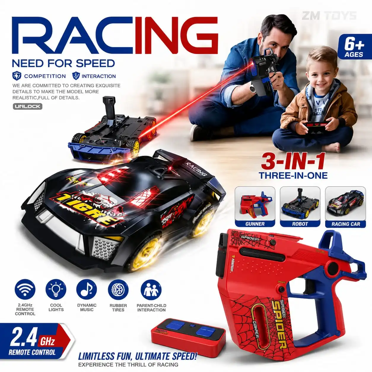 3-in-1 Racing RC Car with Controller Gun