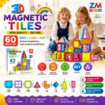 3D Magnetic Tiles – High Quality Big Size (60 Pieces Set)