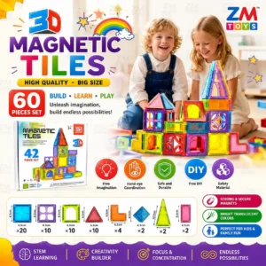 3D Magnetic Tiles – High Quality Big Size (60 Pieces Set)