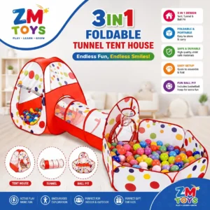 3in1 Foldable Tunnel Tent House For Kids