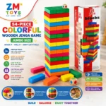 54-Piece Colorful Wooden Jenga Game – Jumbo Size