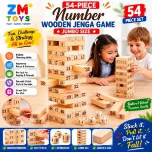 54-Piece Number Wooden Jenga Game – Jumbo Size