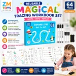 64-Page Reusable Magical Tracing Workbook Set (with Marker & Eraser) 
