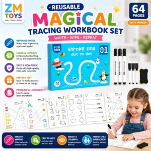 64-Page Reusable Magical Tracing Workbook Set (with Marker & Eraser) 