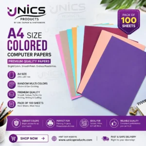 A4 Size Colored Computer Papers - Pack of 100 Sheets