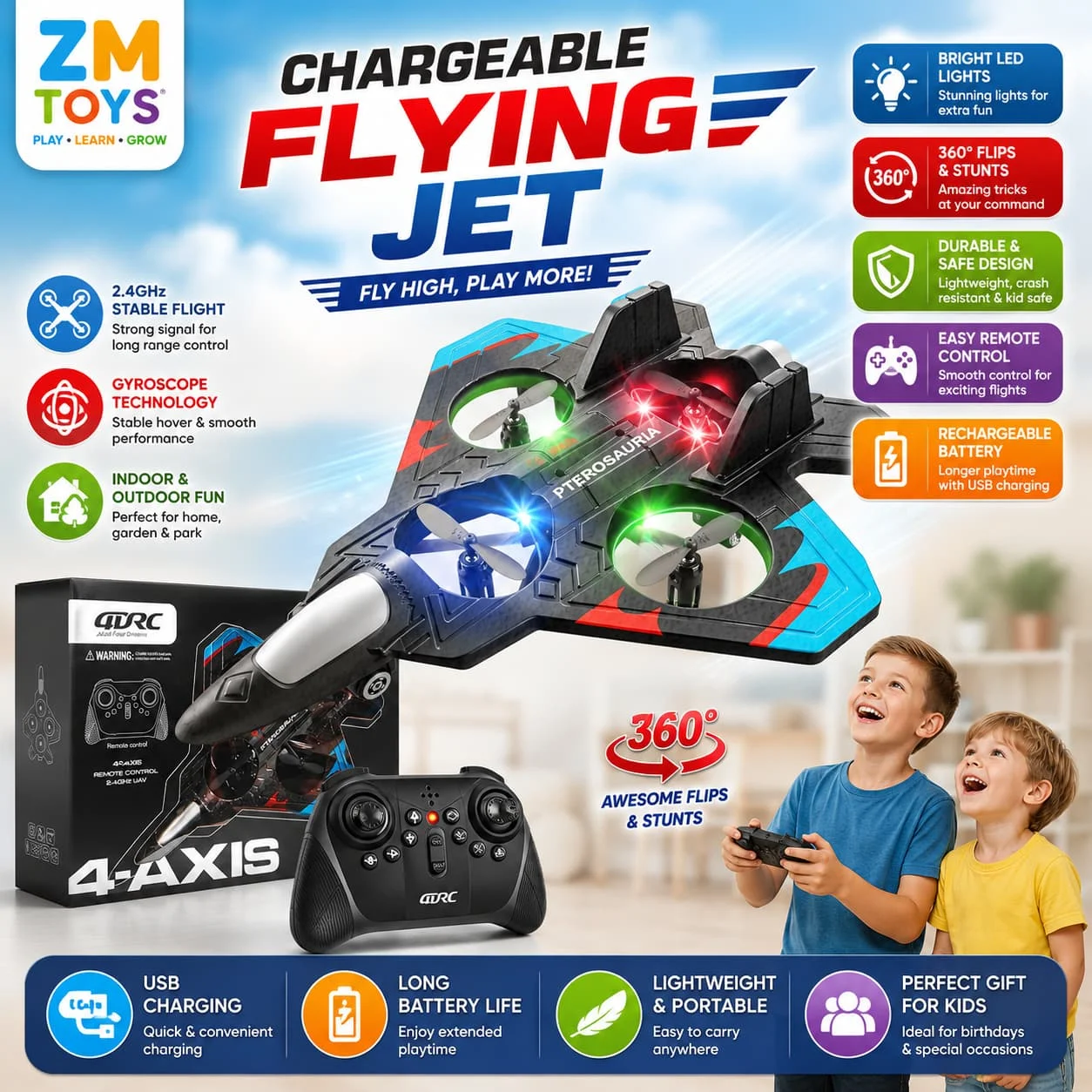 Rechargeable Remote-Control Flying Jet