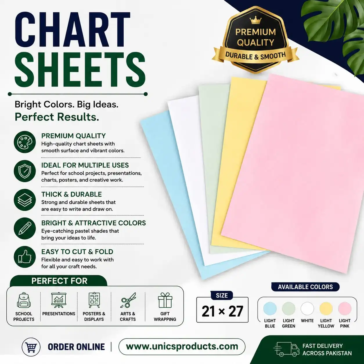 Chart Sheets – Size: 21 × 27 Inches - 120 GSM