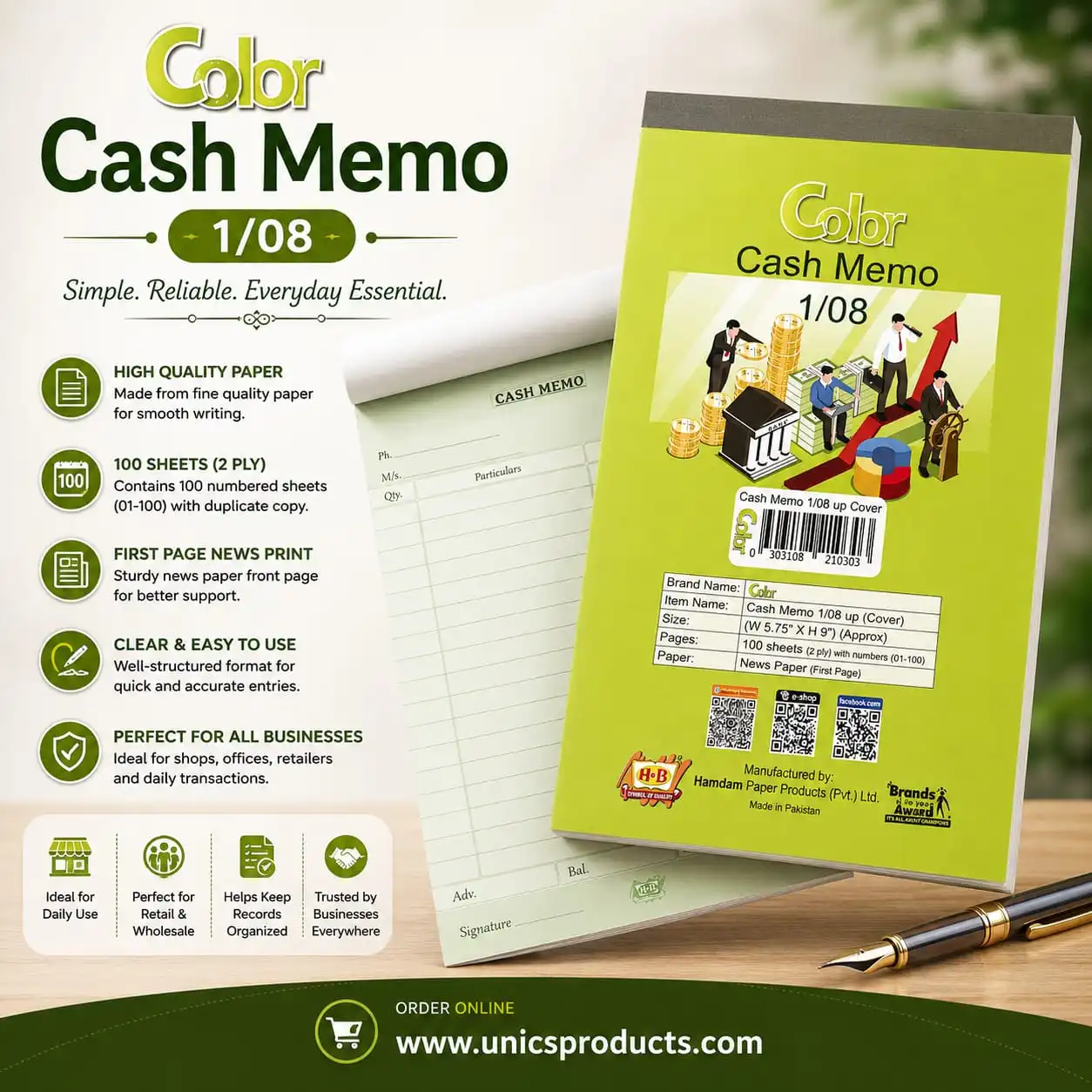 Color Cash Memo - Size 1/08