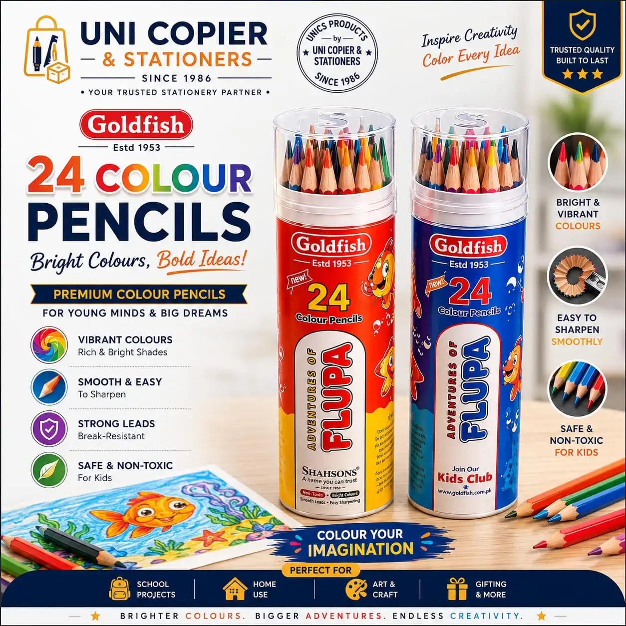 Premium Goldfish Colour Pencils - 24-Piece Pack