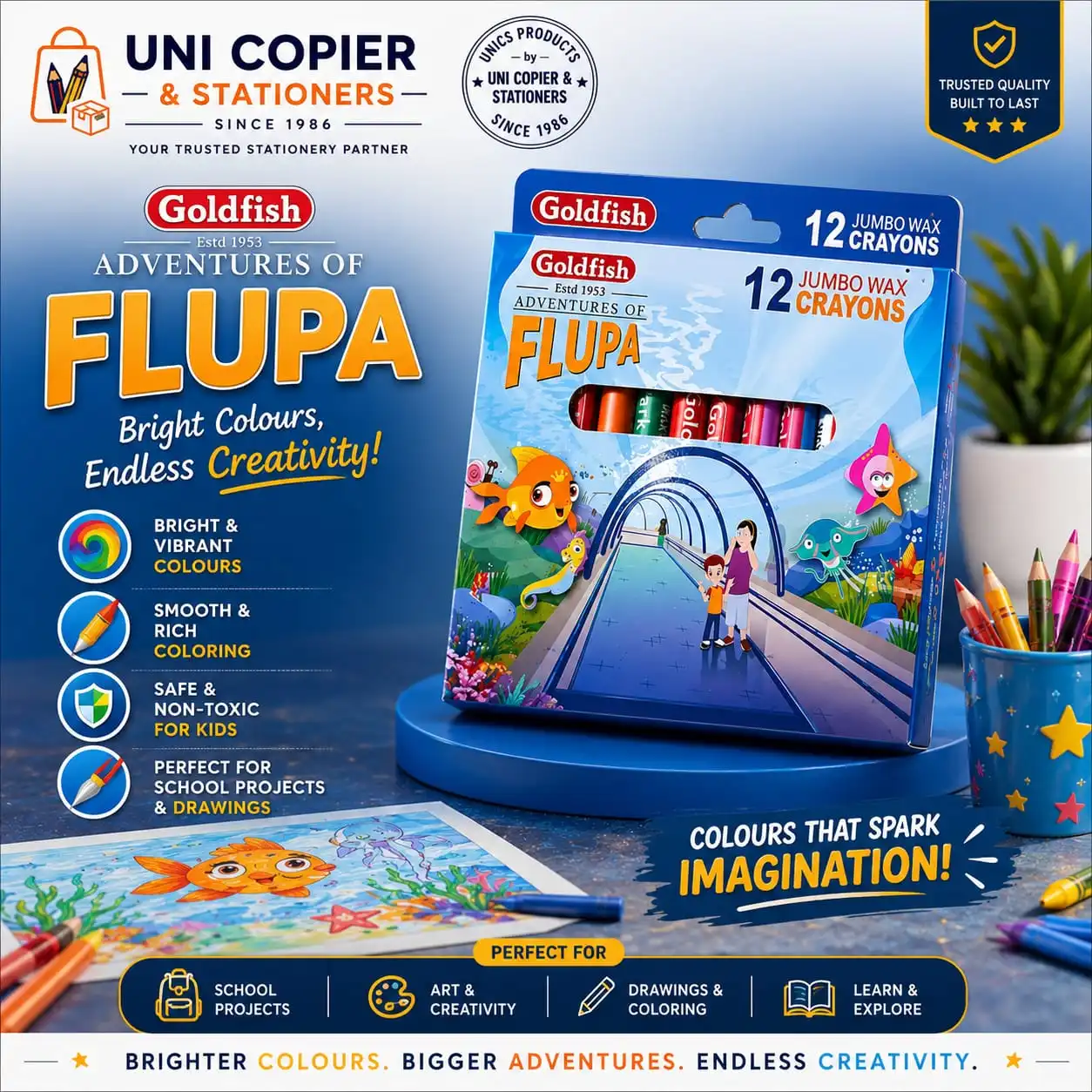 Goldfish FLUPA Jumbo Wax Crayons -12 Bright Colors