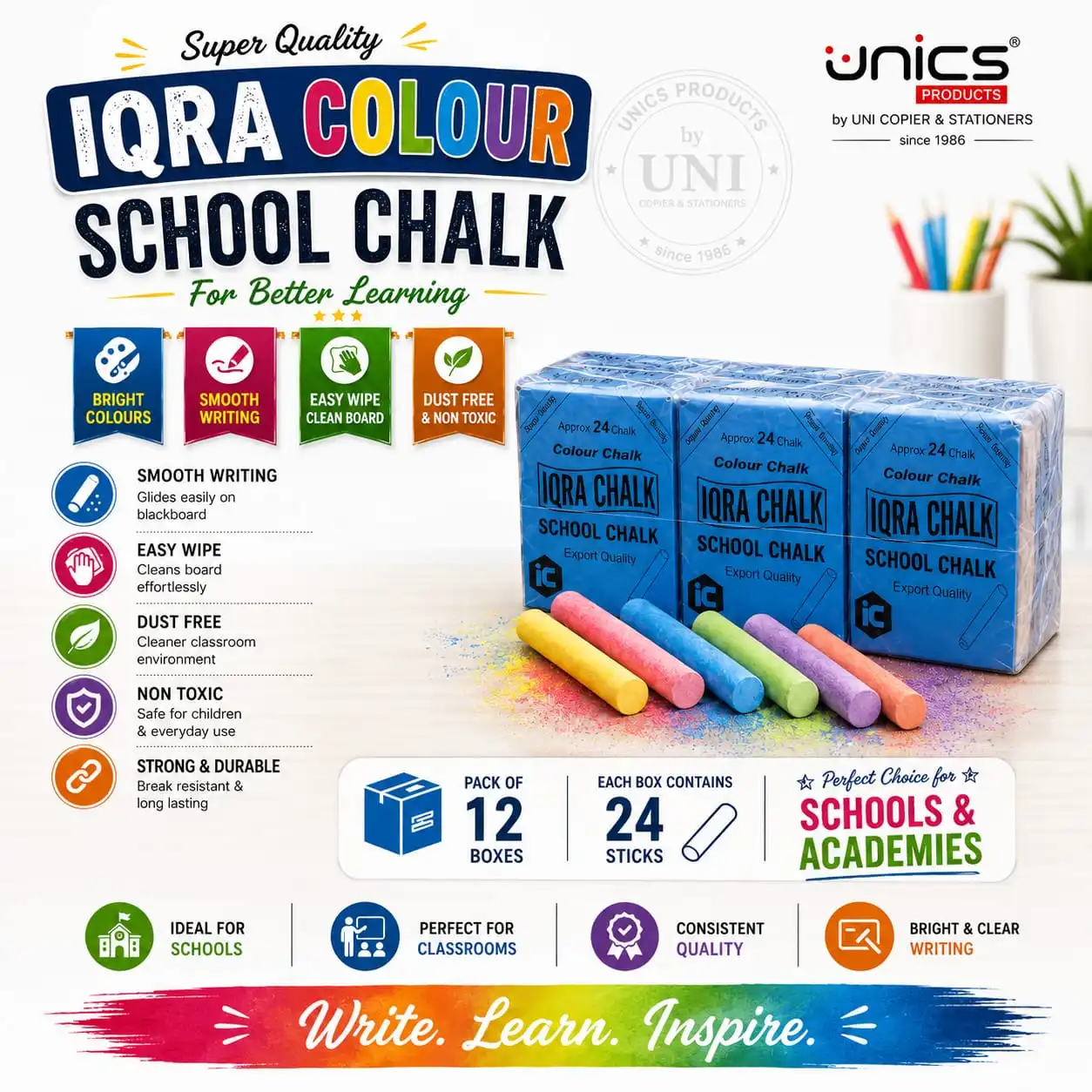 Iqra Colour School Chalk - Pack of 12 boxes