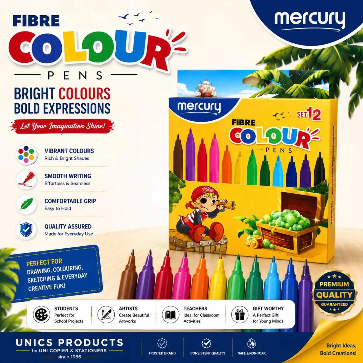 Mercury Fibre Colour Pens – Set of 12