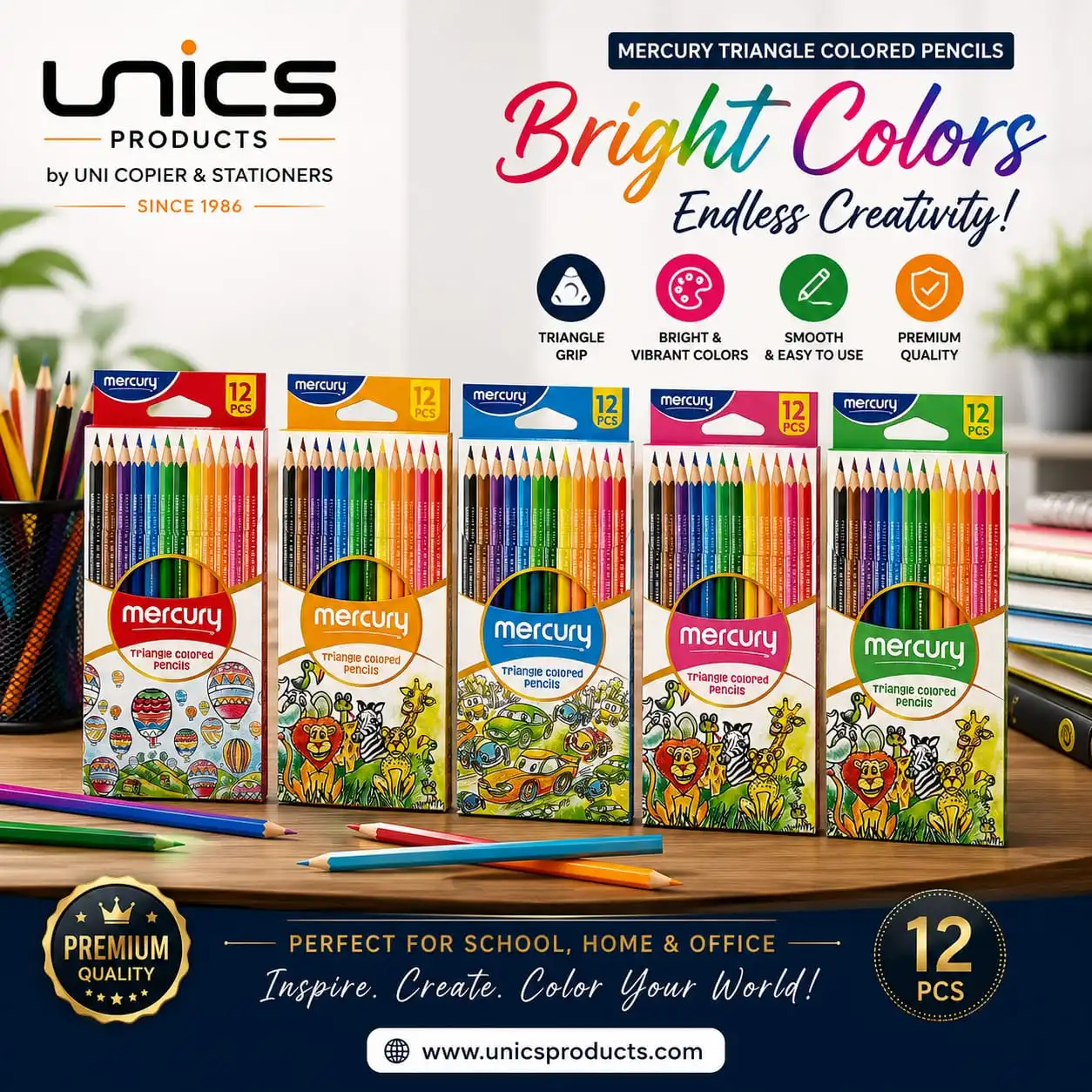 Mercury Triangle Colored Pencils - 12 Bright Colors