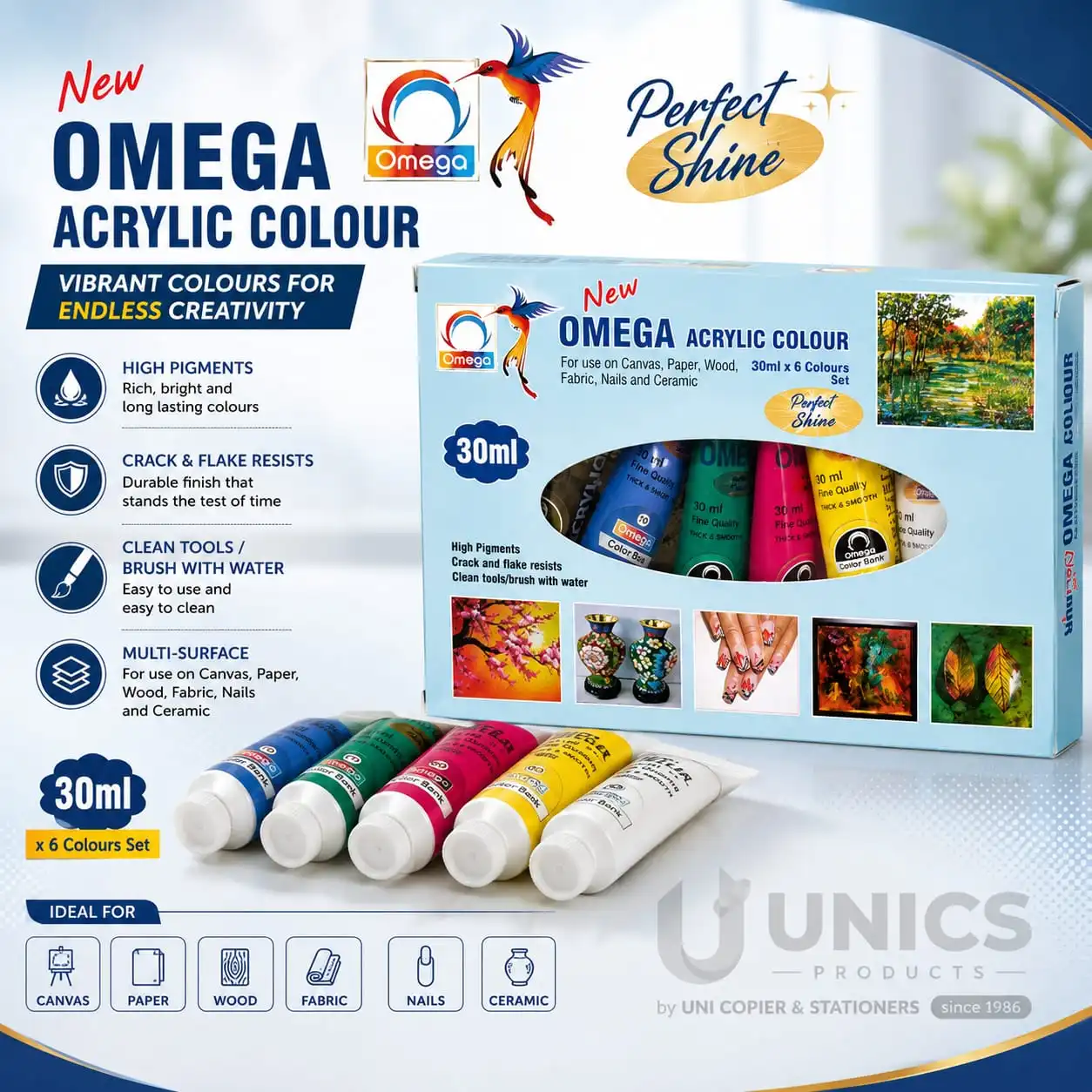 OMEGA Acrylic Color Set - 6 Vibrant Colors