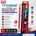 ORO Trimetal Matallic Pencils With Matching Eraser - Pack of 12