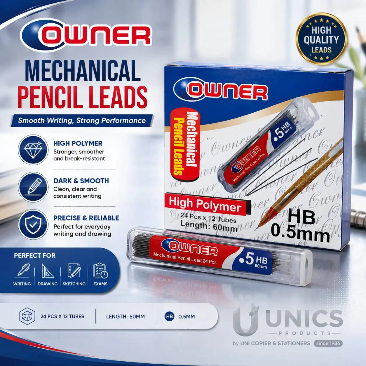 OWNER Mechanical Pencil Leads - 24 Leads per Tube