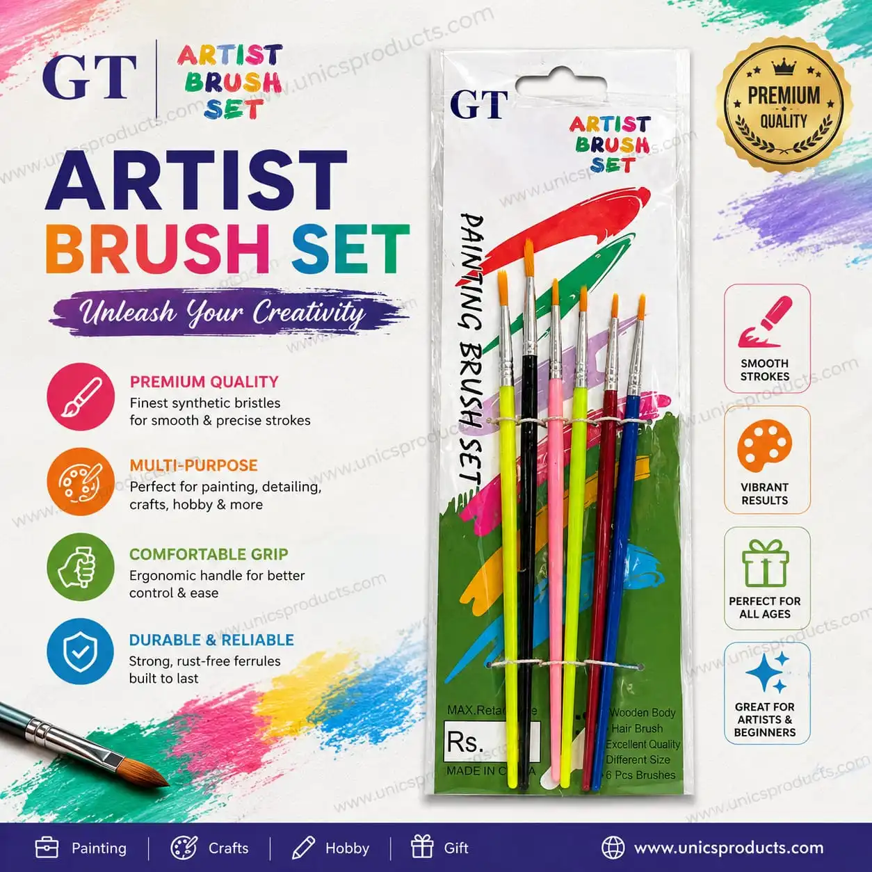 Multicolor Paint Brush - Set of 6