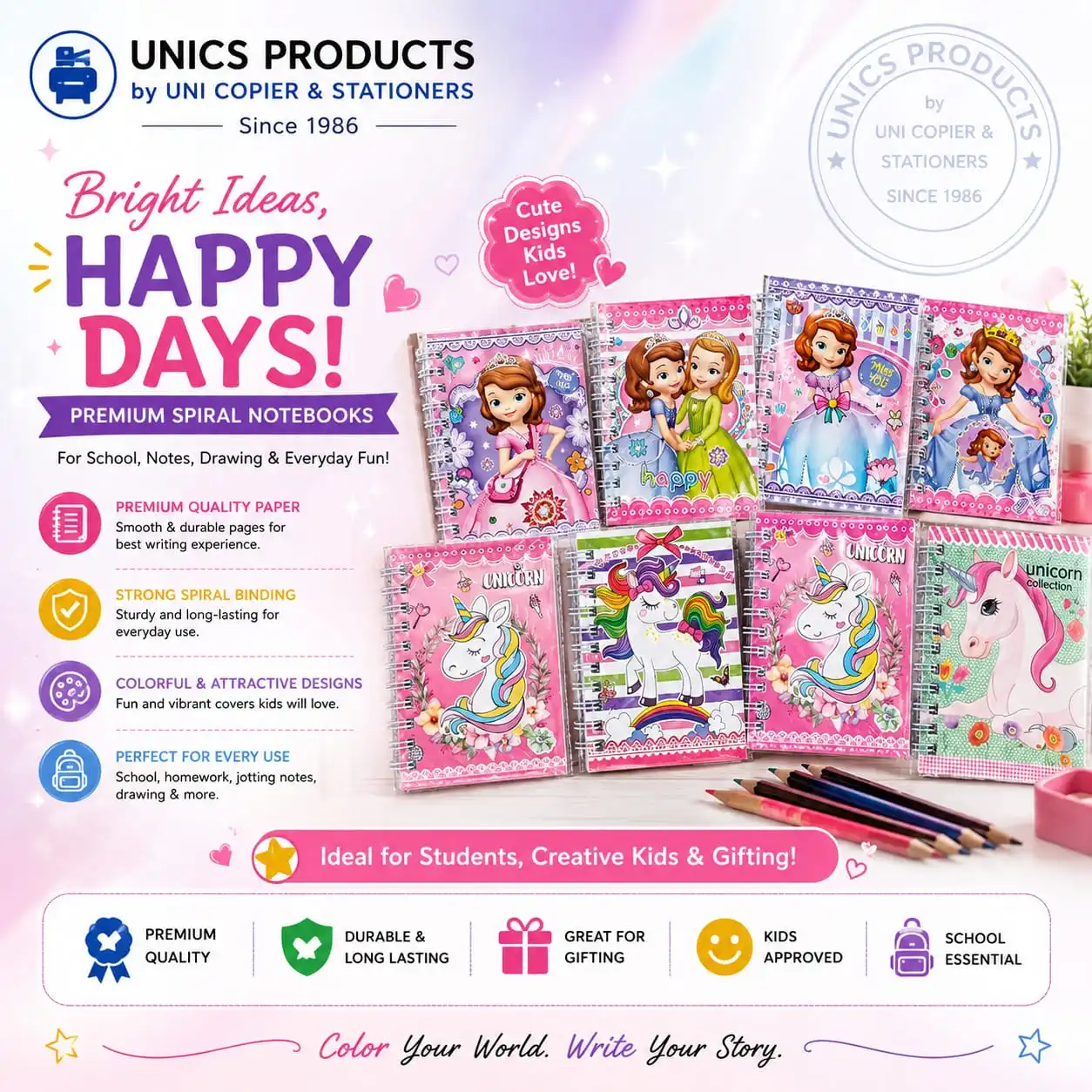 Premium Kids Spiral Notebooks - Pack of 4