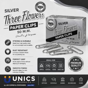 Silver Three Flowers Paper Clips (50 MM)