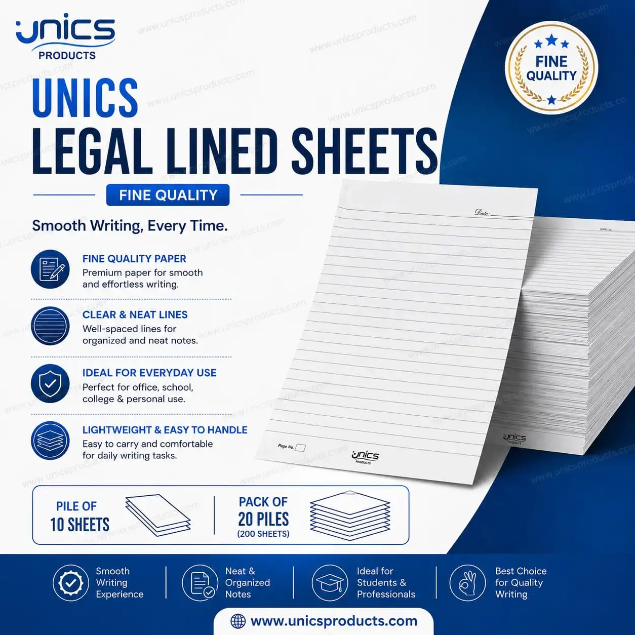 UNICS Legal Lined Sheets - Fine Quality