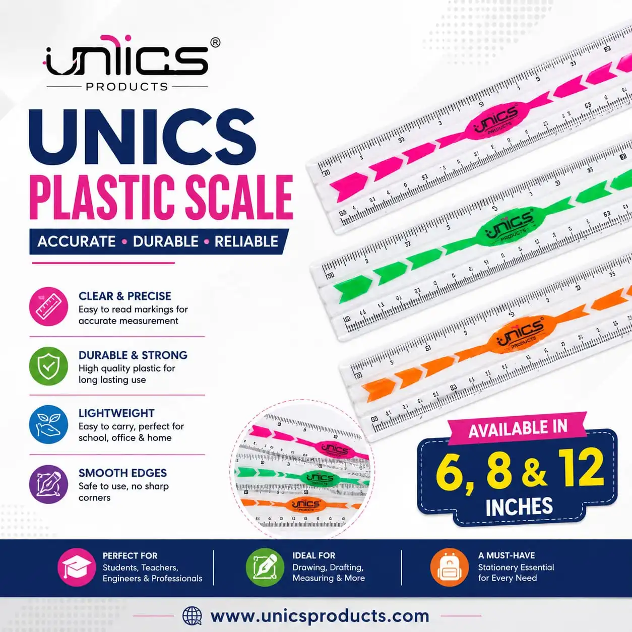 UNICS Plastic Scale - Pack of 12
