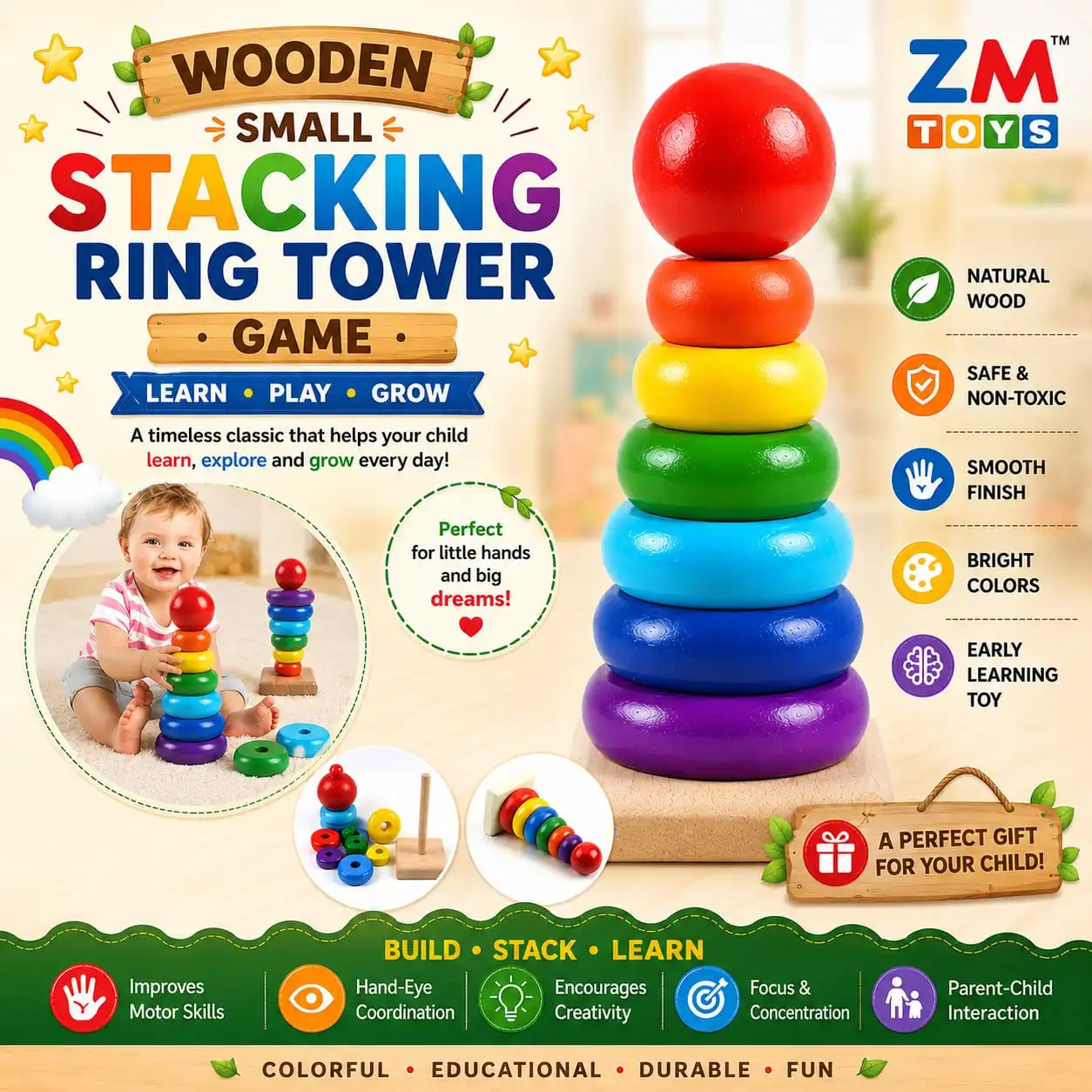 Wooden Small Stacking Ring Tower Game