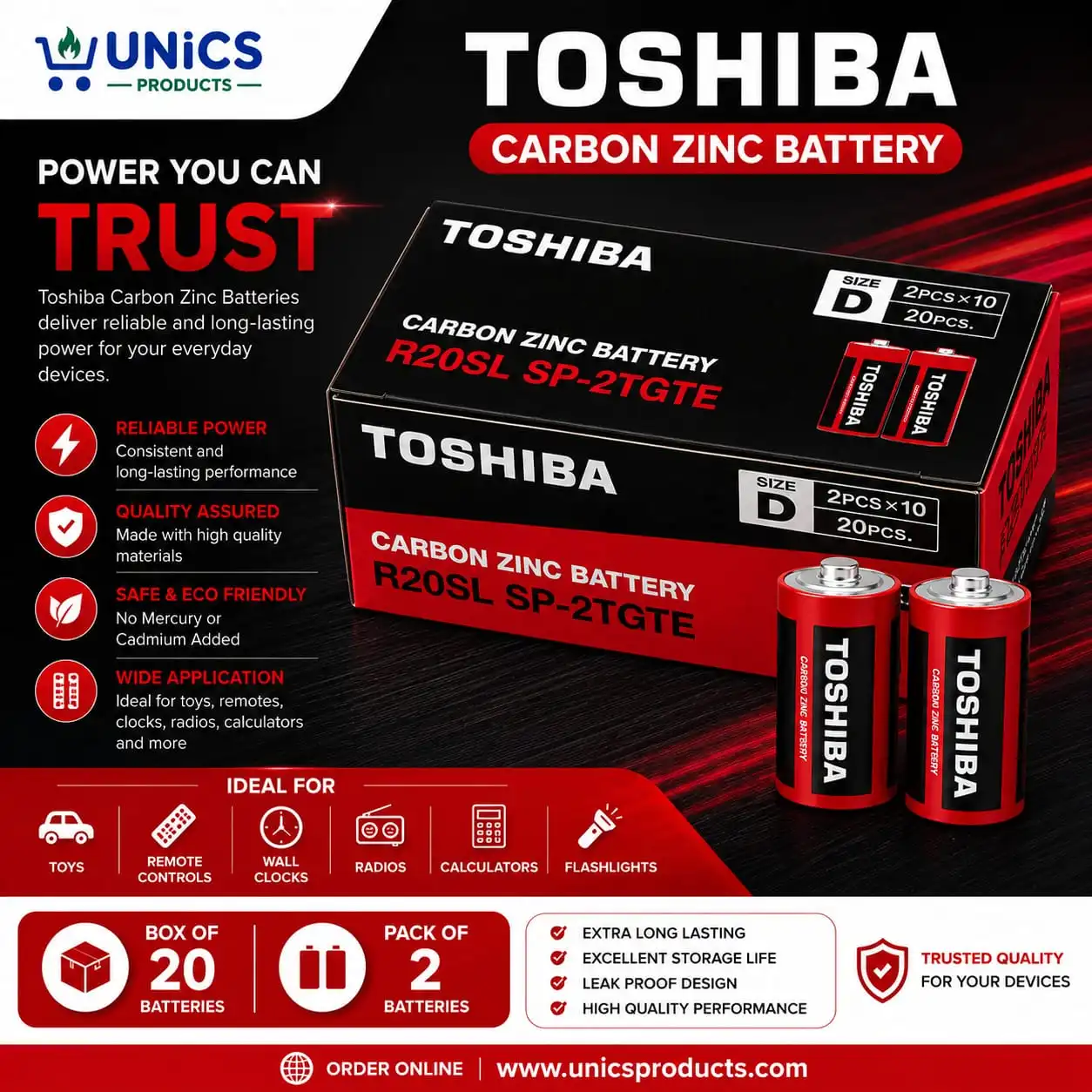 TOSHIBA Carbon Zinc Battery - Size D