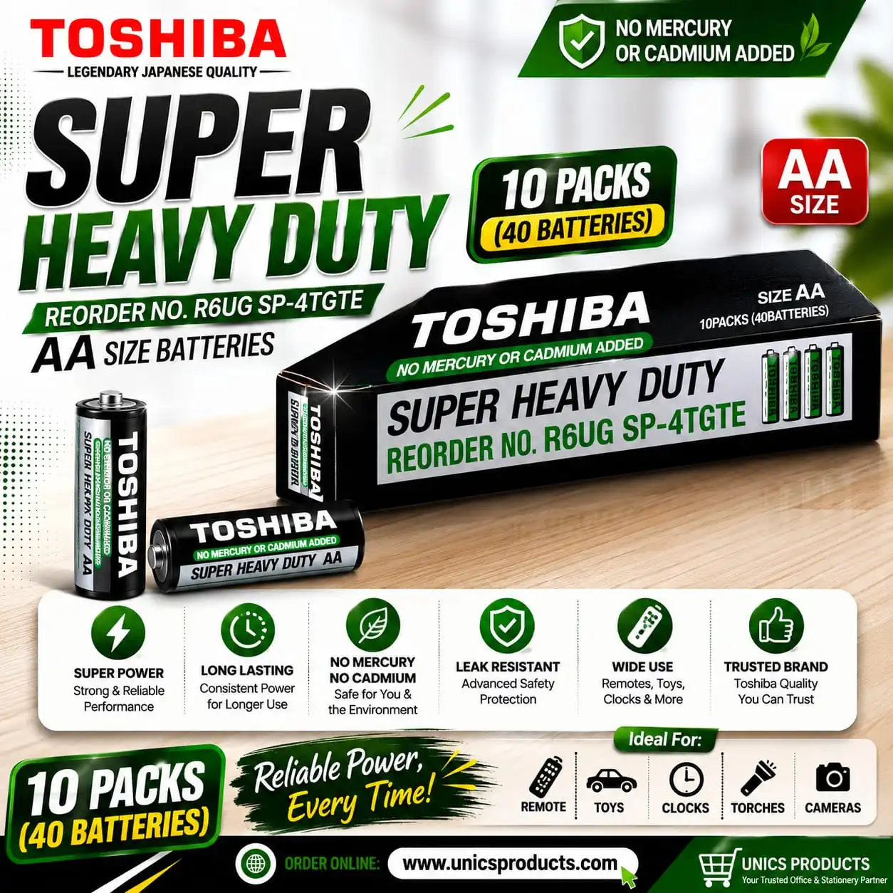 TOSHIBA Super Heavy Duty AA Batteries