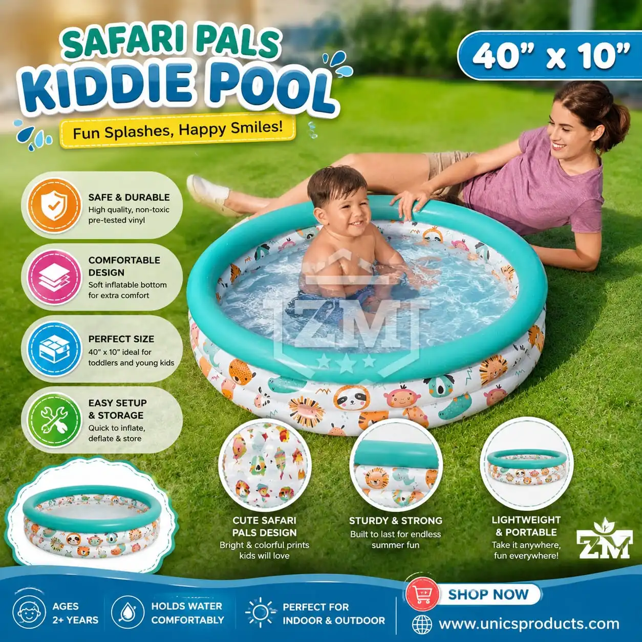 Bestway Safari Pals Kiddie Pool - Size 40" × 10"