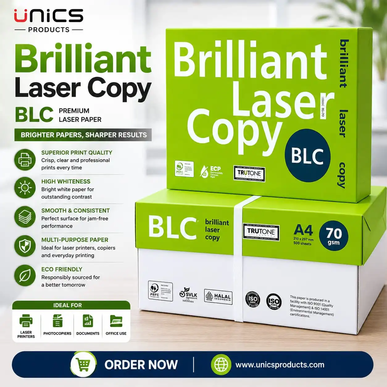 Brilliant Laser Copy Paper (BLC) – A4 | 70 GSM