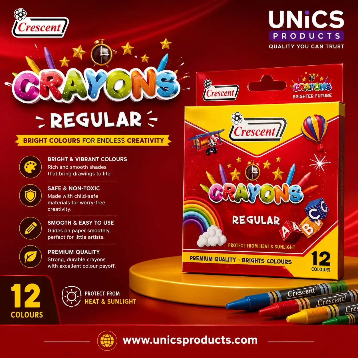 Crescent Regular Crayons – 12 Colors Set