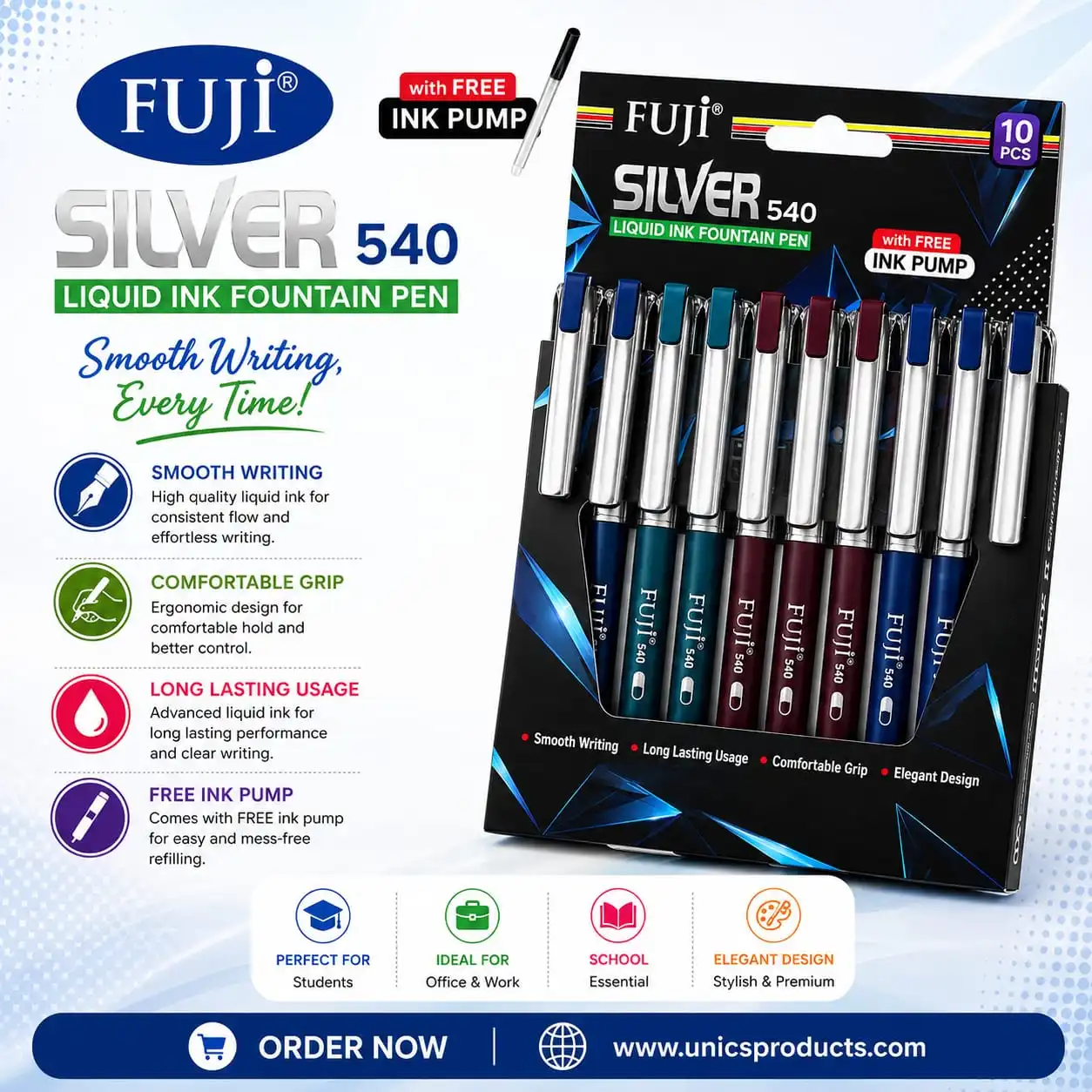 FUJI Silver 540 Liquid Ink Fountain Pen