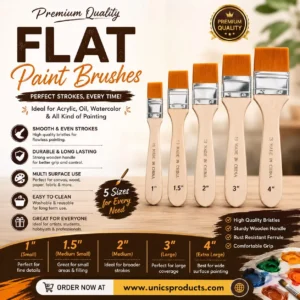 Flat Paint Brushes - 5-Piece Variety Pack Different Sizes