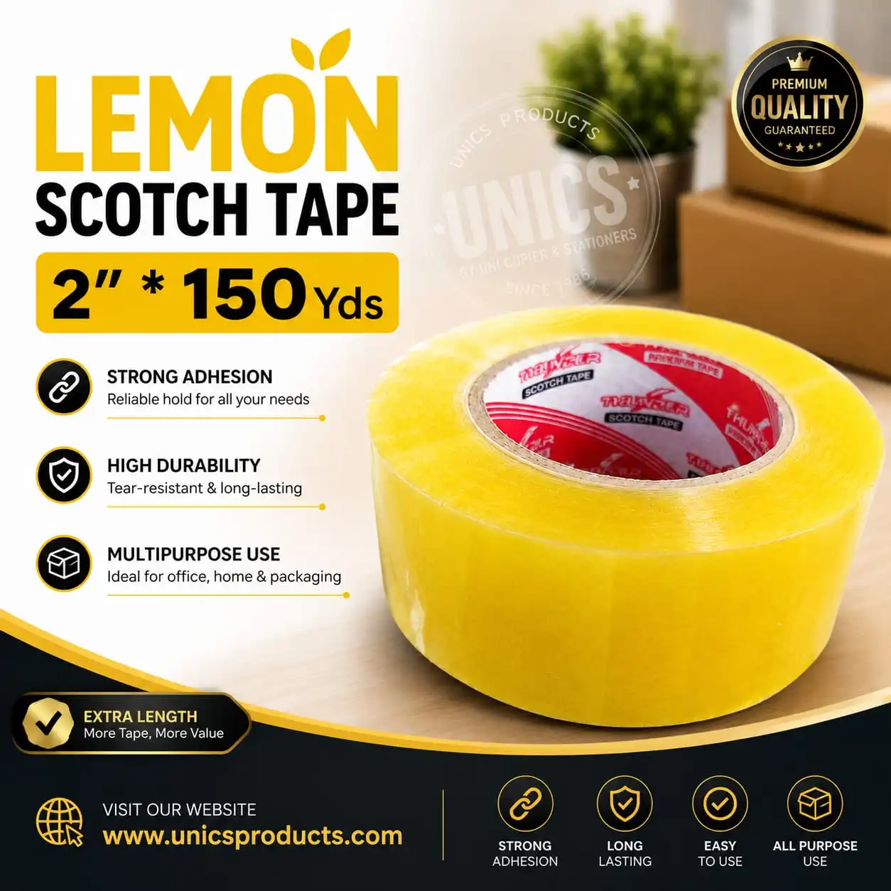 LEMON SCOTCH TAPE – 2" × 150 Yards