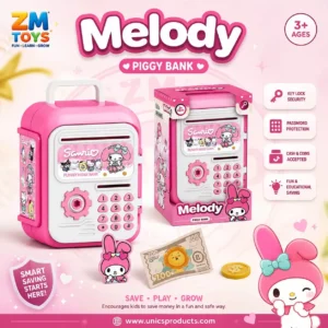Melody Piggy Bank with Key, Cash & Coins