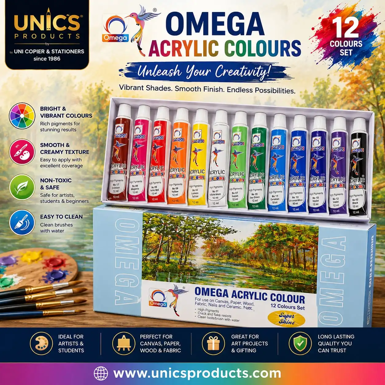 Omega Acrylic Color Set – 12 Colors