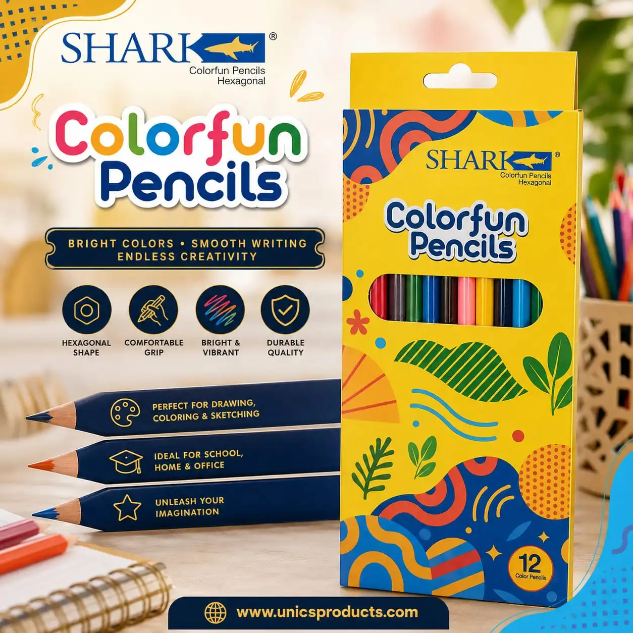 Shark Colorfun Pencils – 12 Color Pack