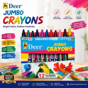Deer Jumbo Crayons – 12 Classic Wax Crayons