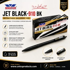 MASTER Jet Black K-910 BK Retractable Ballpoint Pen - Pack of 10