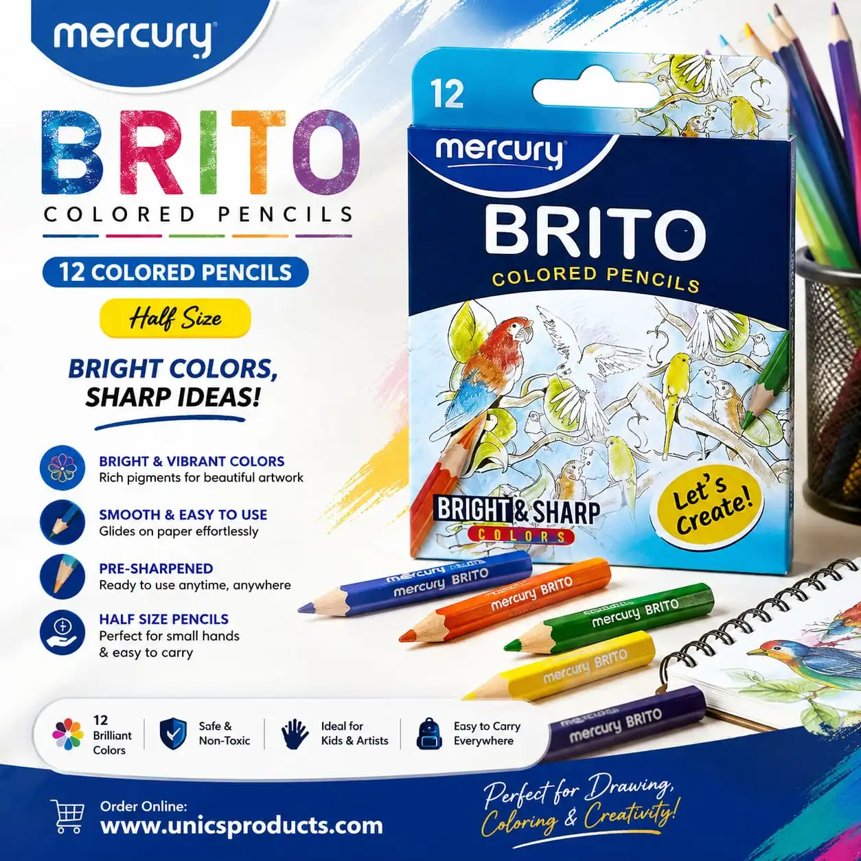 Mercury Brito 12 Colored Pencils - Half Size