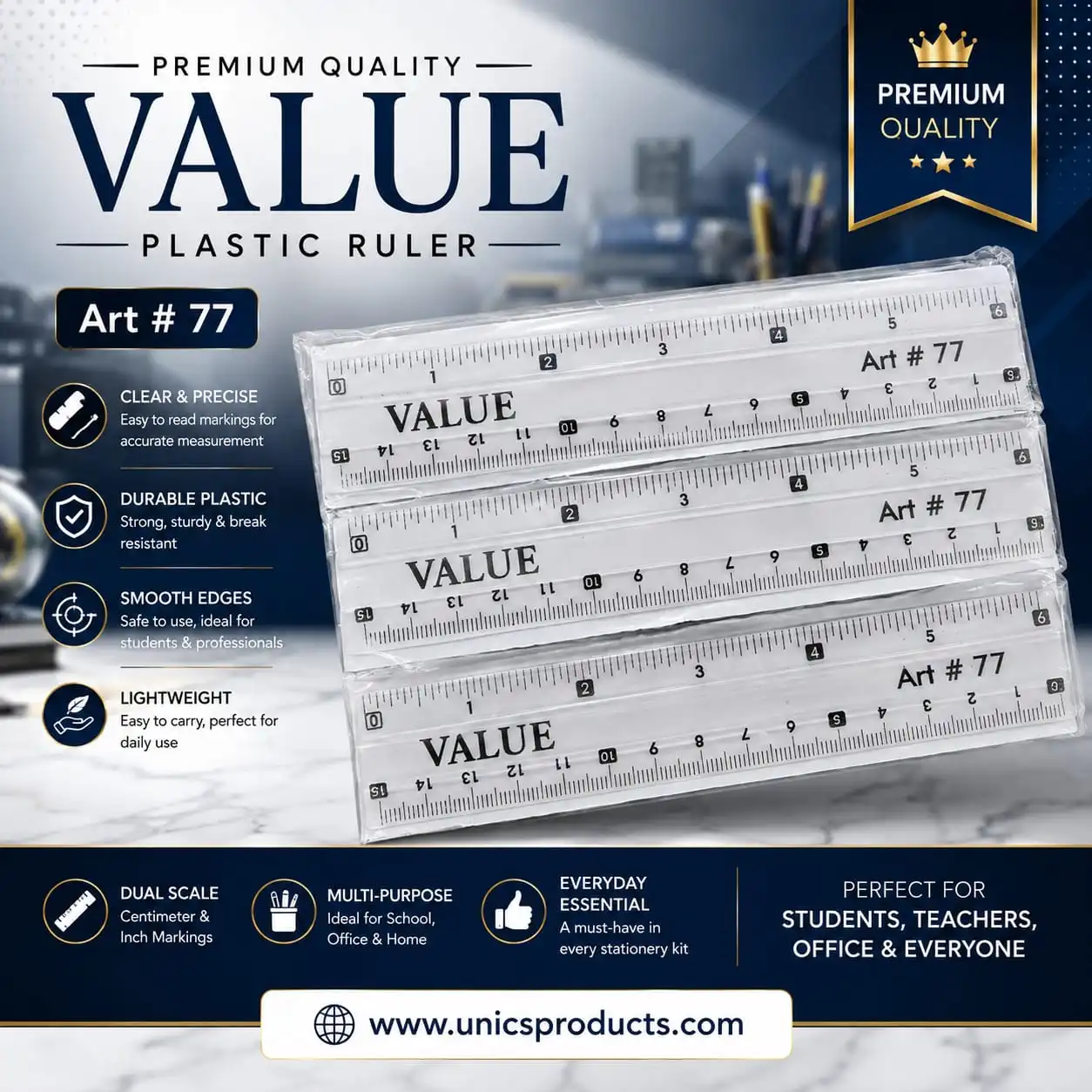 VALUE Plastic Ruler – Art #77 - Pack of 36 Ruler