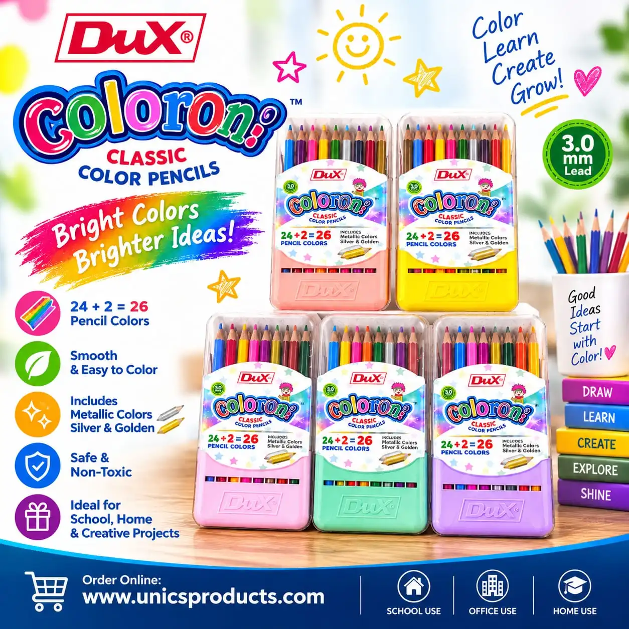 DuX Coloron Classic Color Pencils - 24 + 2 = 26 Pencil Colors