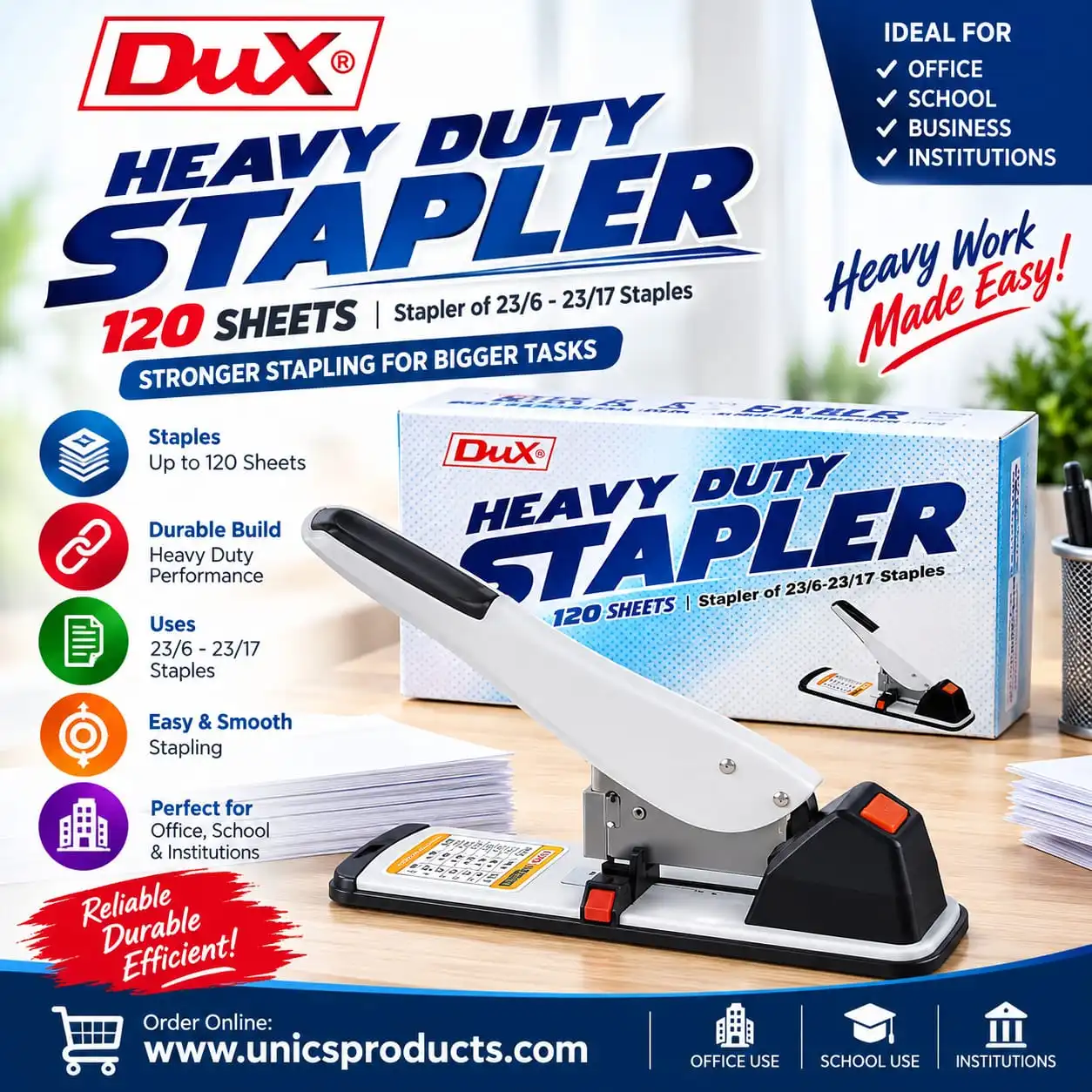 DuX Heavy Duty Stapler - 120-Sheet Capacity