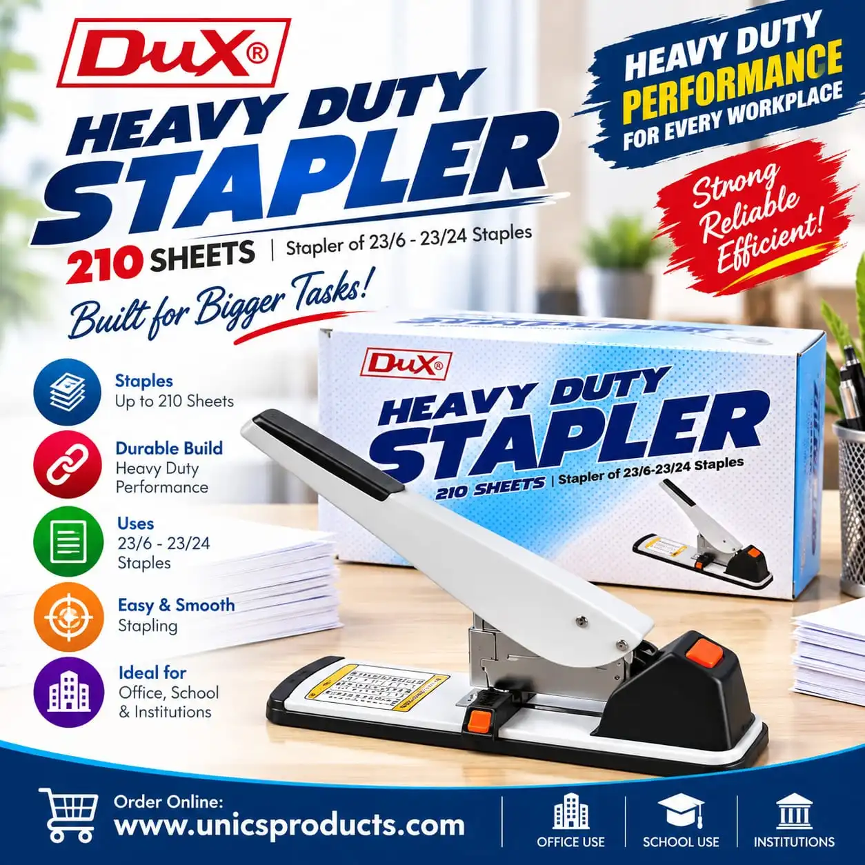 DuX Heavy Duty Stapler - 210-Sheet Capacity