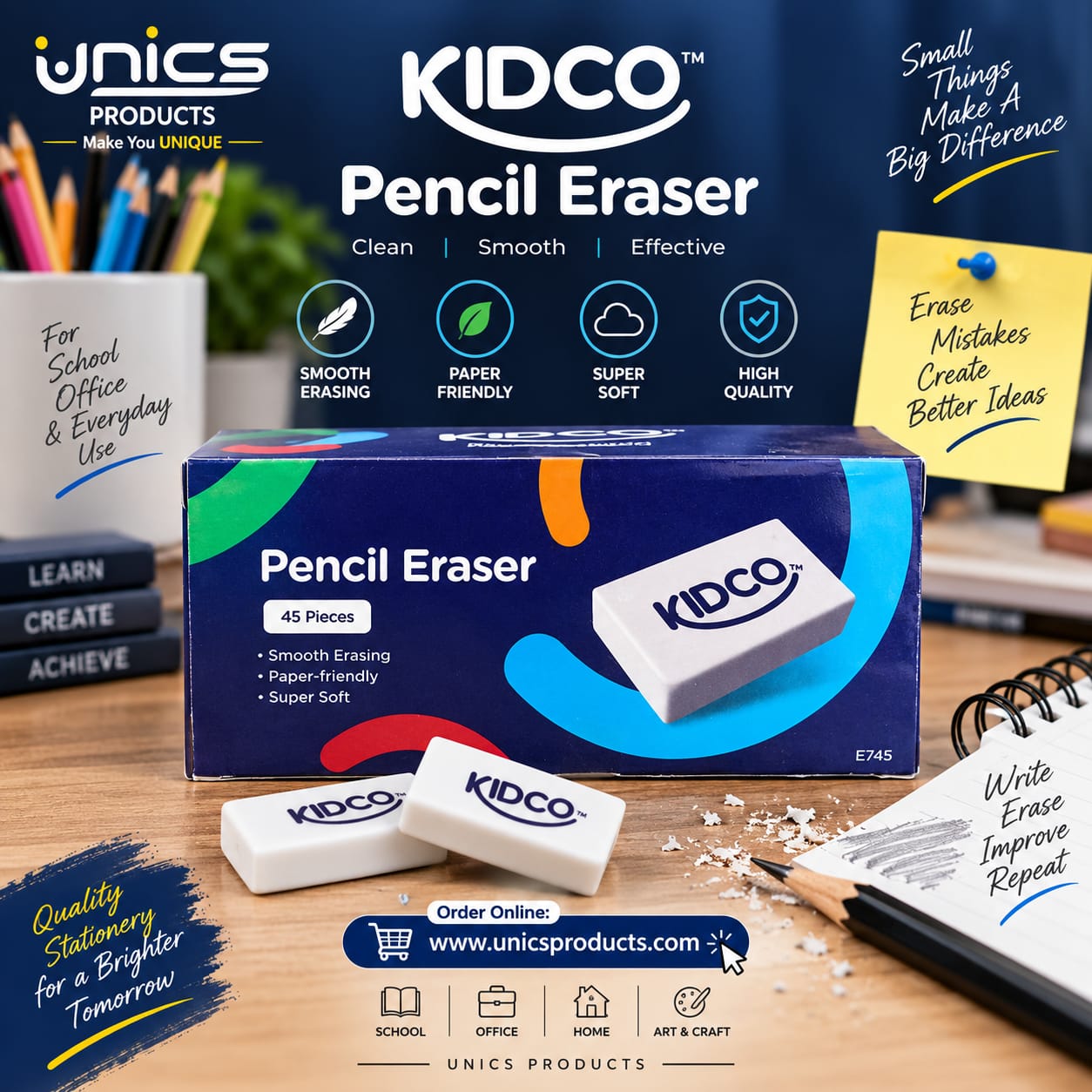 KIDCO Big Size Pencil Eraser - Pack of 45